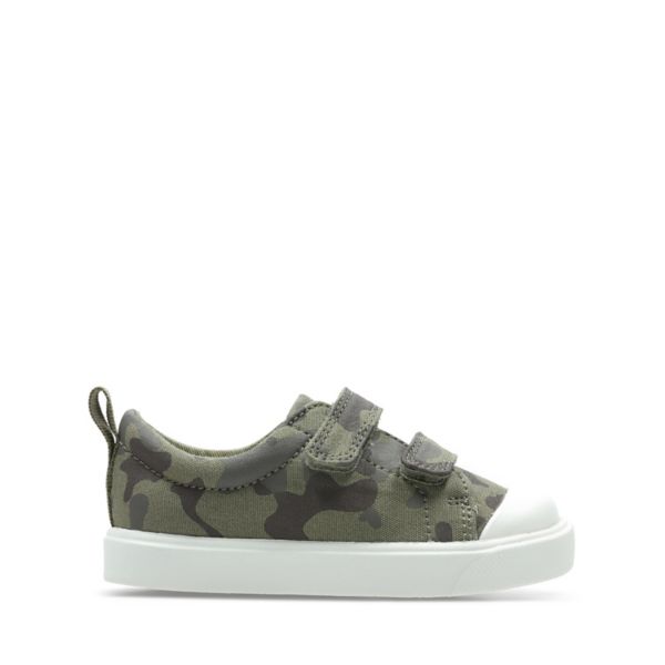 Clarks Girls City Flare Lo Toddler Canvas Olive Camo | USA-5714089